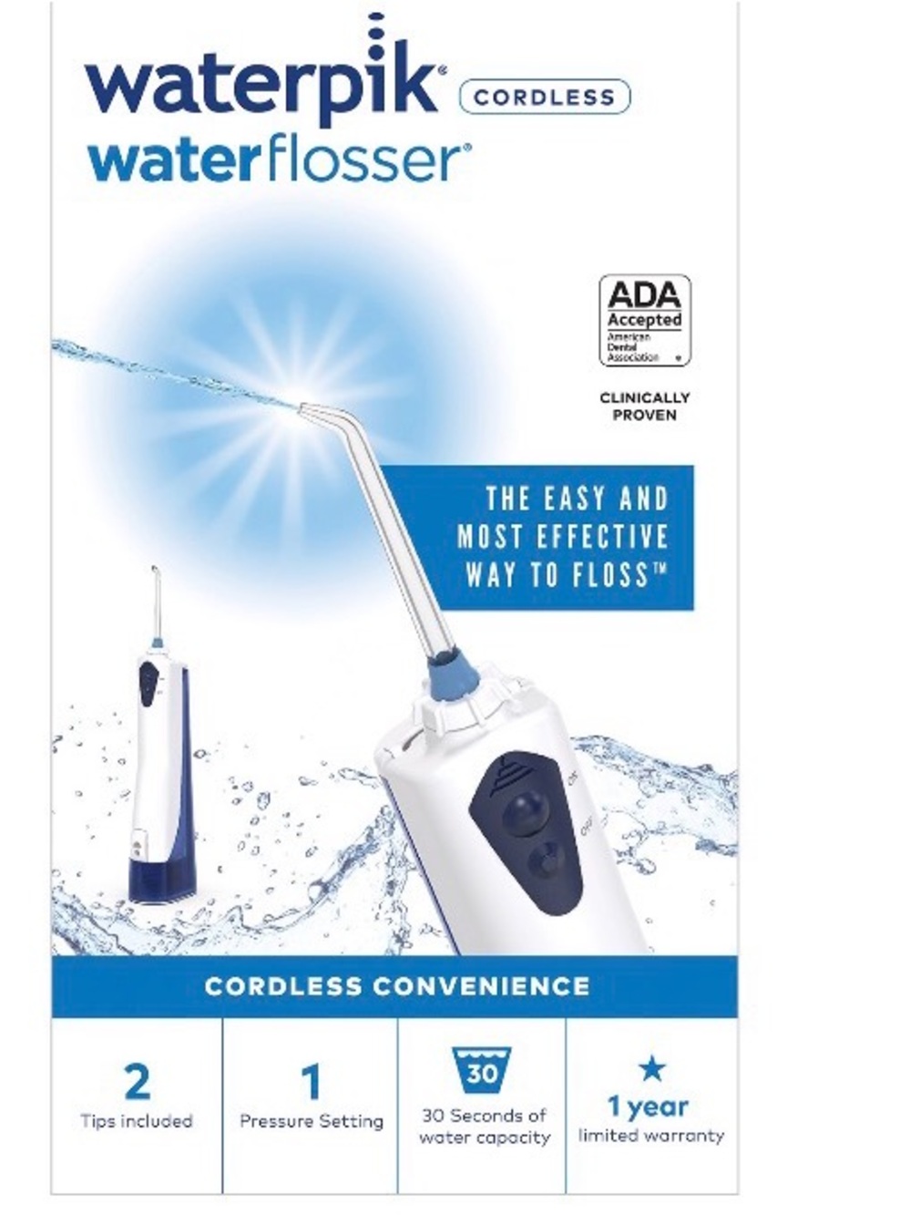 Waterpik Cordless Water Flosser in White and Blue